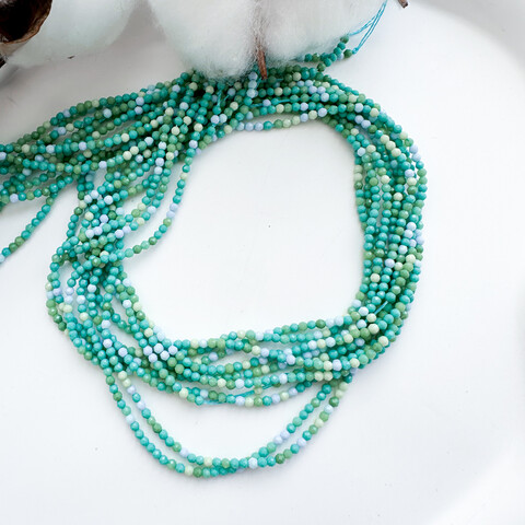 Бусины стекло 2 мм бирюзовый микс