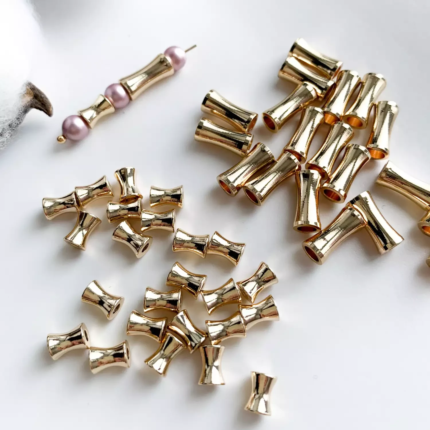 Разделительные бусины Трубочка позолота 14К 5х11 мм (большие) (5 шт.)