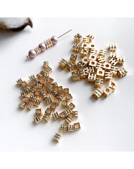 Разделительные бусины куб фактурный позолота 14К 10 шт, изображение 1