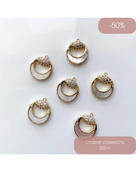 Подвеска Круглая с фианитами и перламутром позолота 14К 11х15 мм, изображение 1