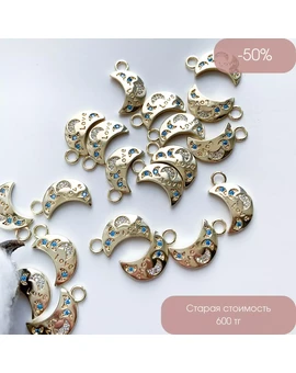 Подвеска Луна с фианитами позолота 14К 11х19 мм, изображение 1