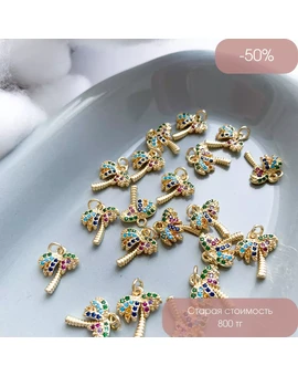 Подвеска Пальма с цветной инкрустацией позолота 14К 10х14 мм, изображение 1