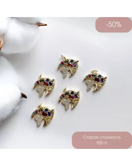 Подвеска Рыба с цветными фианитами позолота 14К 19х19 мм, изображение 1