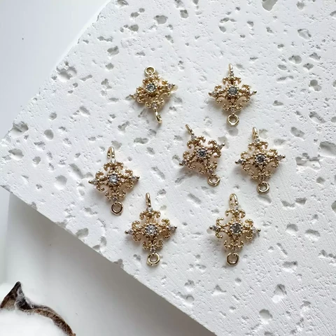 Коннектор с кристаллами 12,5х17 мм позолота 18К