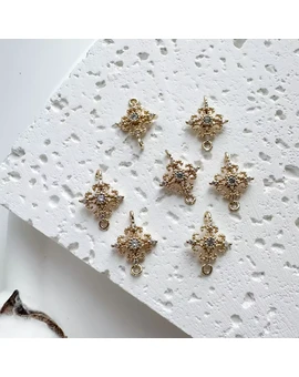 Коннектор с кристаллами 12,5х17 мм позолота 18К, изображение 1