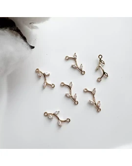 Коннектор Веточка с кристаллами 9х21 мм позолота 18К, изображение 1