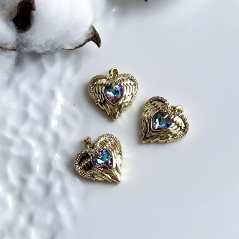 Подвеска Сердце с кристаллом 20х23 мм позолота 14К