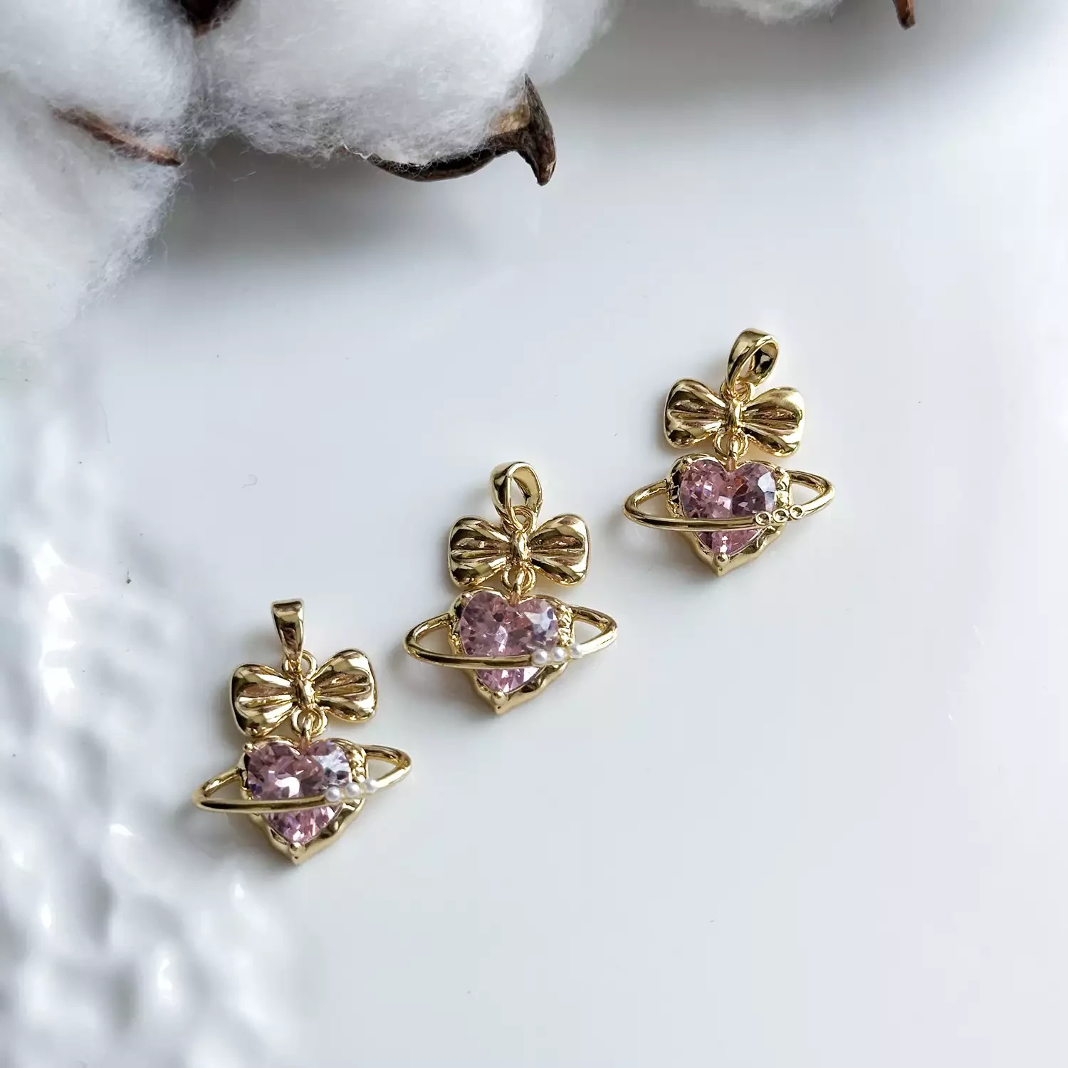 Подвеска Сердце с бантом 17х23 мм позолота 14К