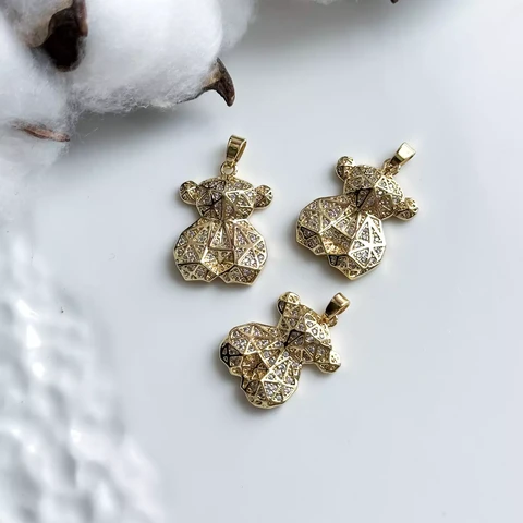 Подвеска Мишка с инкрустацией 16х25 мм позолота 14К