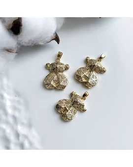 Подвеска Мишка с инкрустацией 16х25 мм позолота 14К, изображение 1