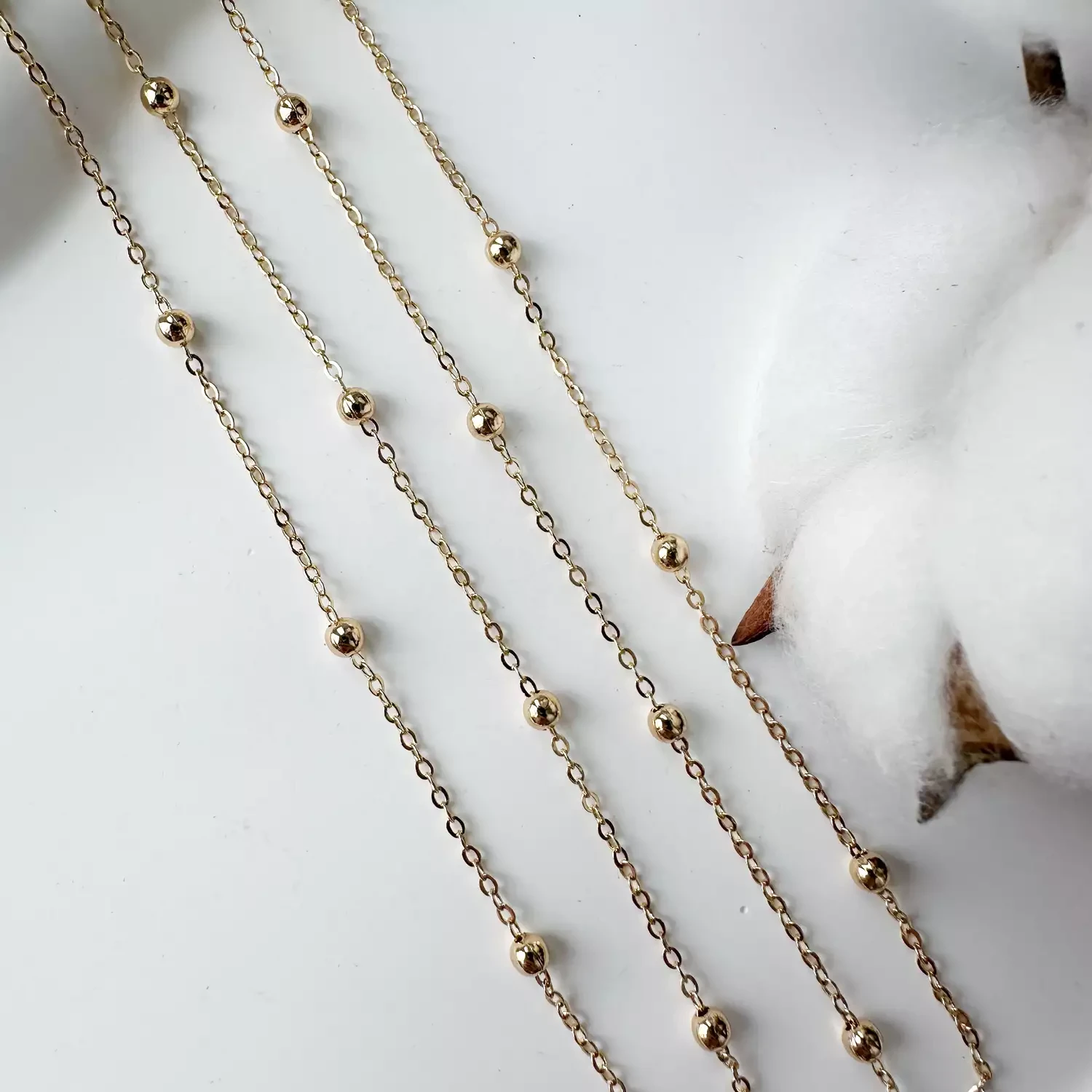 Цепь с шариками позолота 14К 1,5 мм (10 см.)