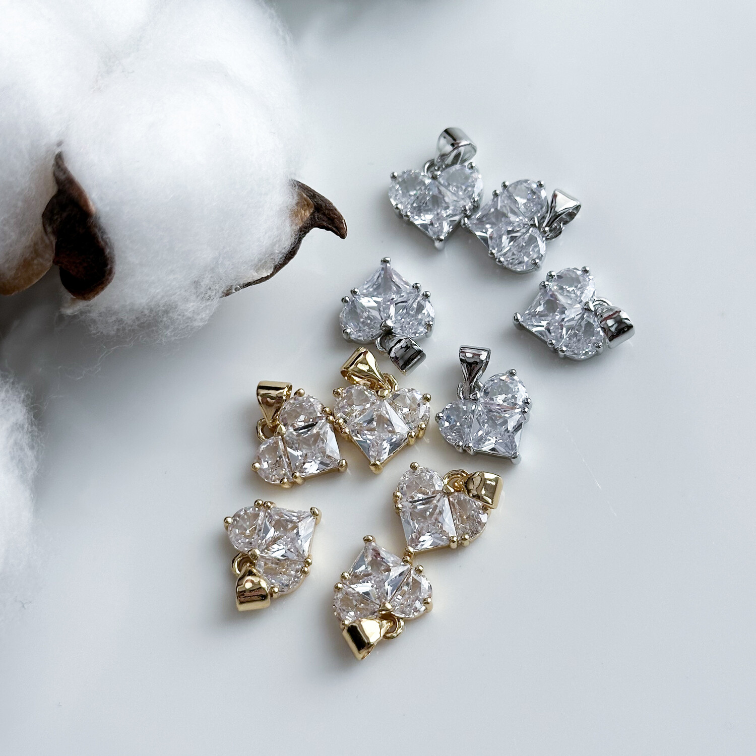 Подвеска Сердце с цирконами 14 мм прозрачный