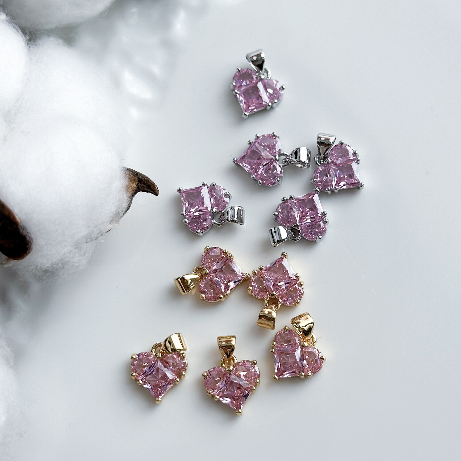 Подвеска Сердце с цирконами 14 мм розовый