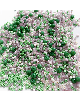 Бисер MIX зелёно-лиловый Цветочная поляна (5 гр.), изображение 1