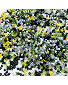 Бисер MIX чёрно-бело-зелёно-жёлтый Изящная бабочка (5 гр.), изображение 1