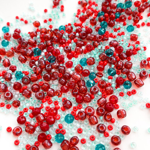 Бисер MIX красно-бирюзовый Алый бриз (5 гр.)