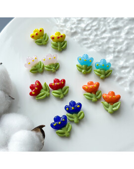 Бусина Тюльпан 20х20 мм глазурованное стекло, изображение 1