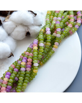 Бусины MIX плоские стекло 5х8 мм зелёно-жёлто-розовый полупрозрачный, изображение 1