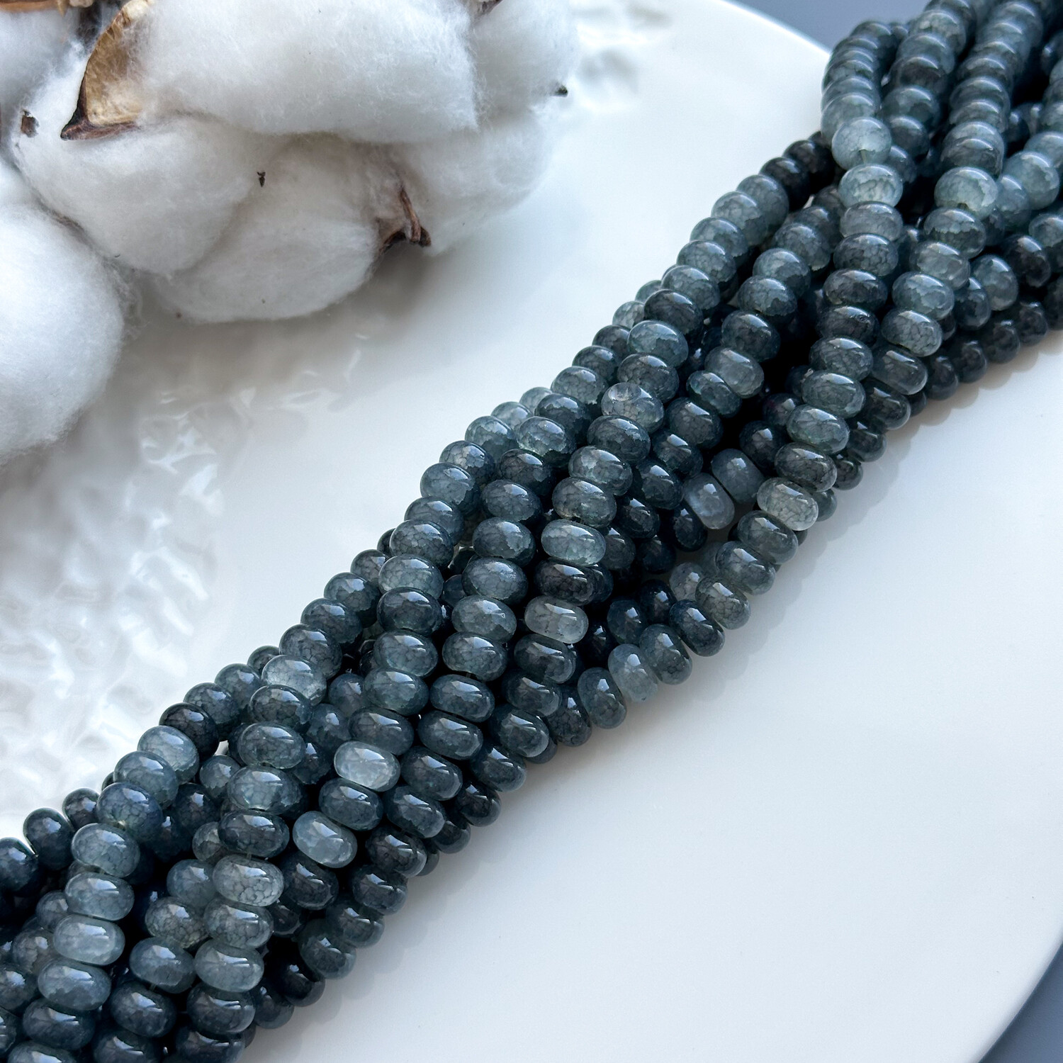 Бусины MIX плоские стекло 5х8 мм серый полупрозрачный