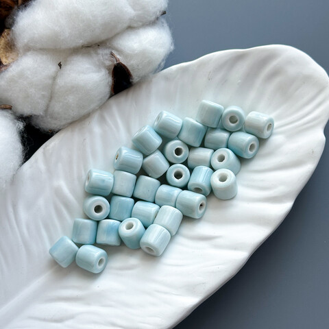 Бусина цилиндрическая керамика 9х9 мм голубой