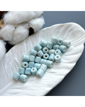 Бусина цилиндрическая керамика 9х9 мм голубой, изображение 1