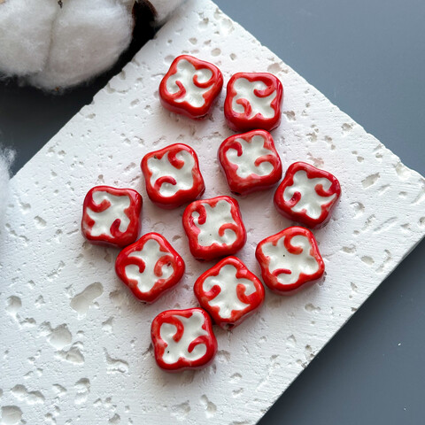 Бусина Этно ромбовидная керамика 16х18 мм красный