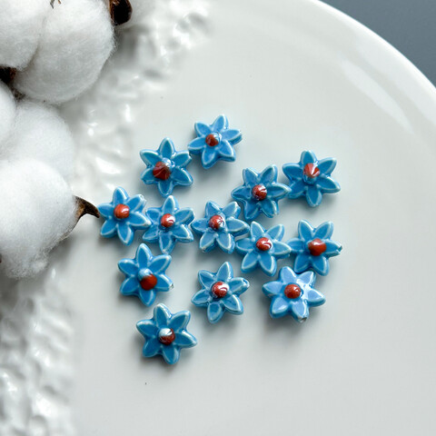 Бусина Цветок керамика 16х17 мм голубой