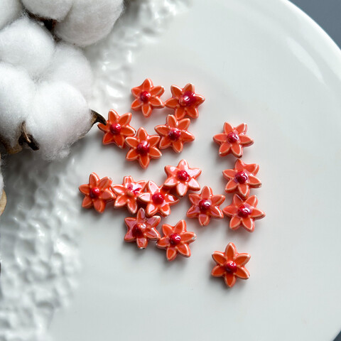 Бусина Цветок керамика 16х17 мм оранжевый