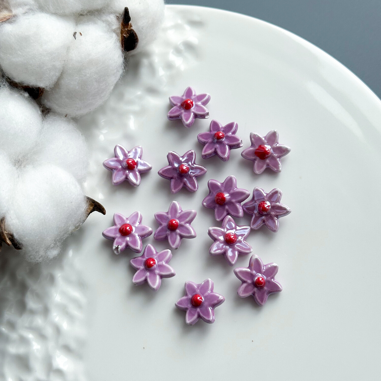 Бусина Цветок керамика 16х17 мм фиолетовый