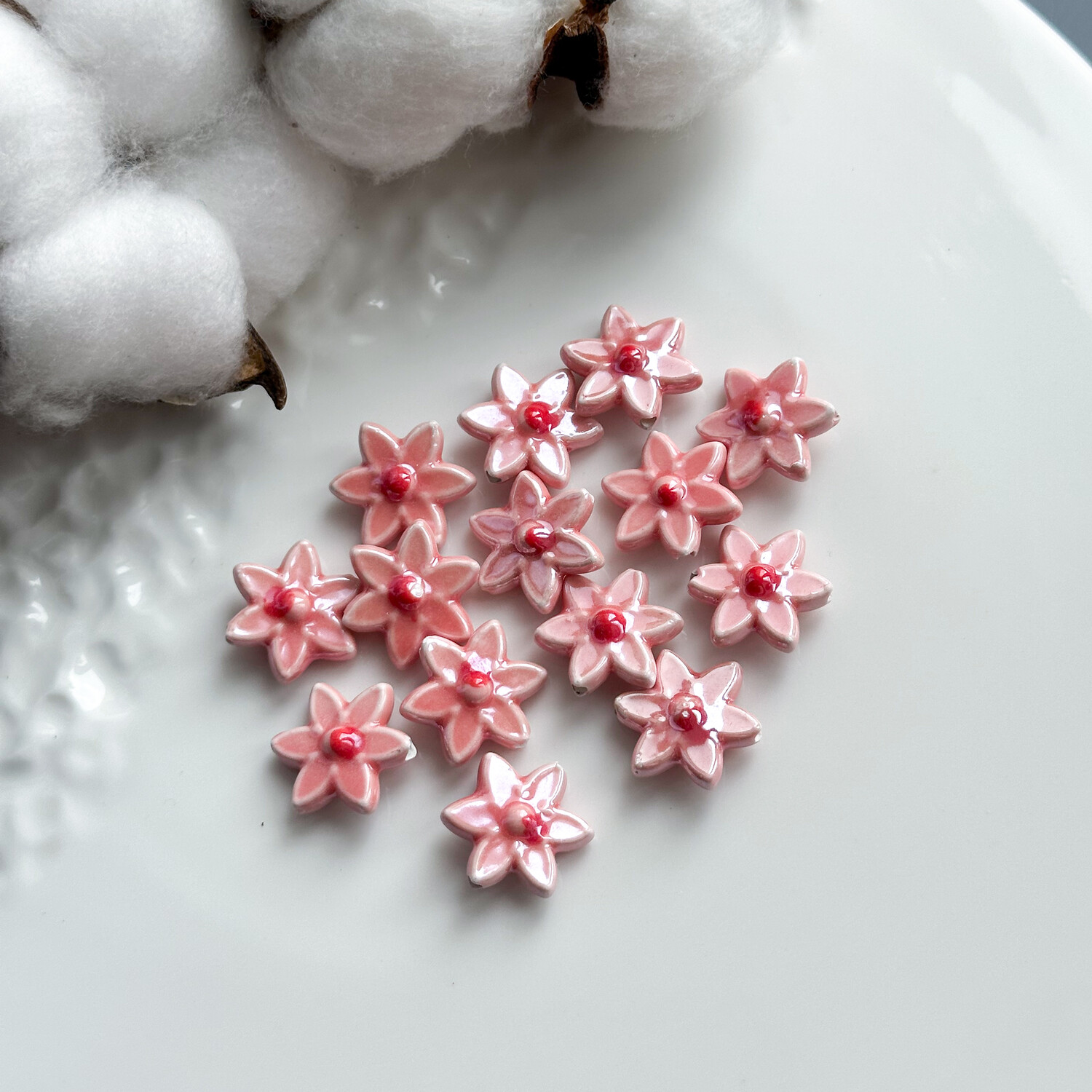 Бусина Цветок керамика 16х17 мм розовый