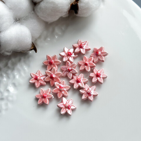 Бусина Цветок керамика 16х17 мм розовый