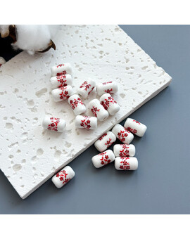 Бусина цилиндрическая с цветком керамика 10х17 мм красный (1 шт.), изображение 1