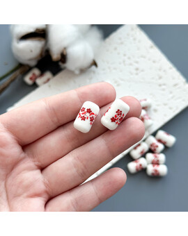 Бусина цилиндрическая с цветком керамика 10х17 мм красный (1 шт.), изображение 2