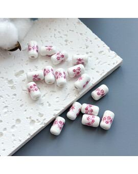 Бусина цилиндрическая с цветком керамика 10х17 мм розовый (1 шт.), изображение 1