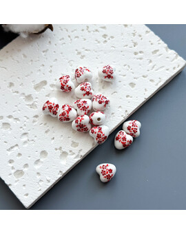 Бусина Сердце с цветком керамика 12 мм красный (1 шт.), изображение 1