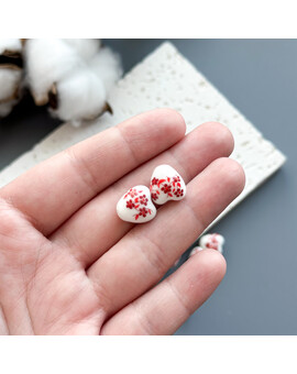 Бусина Сердце с цветком керамика 12 мм красный (1 шт.), изображение 2