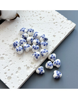 Бусина Сердце с цветком керамика 12 мм синий (1 шт.), изображение 1