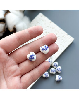 Бусина Сердце с цветком керамика 12 мм синий (1 шт.), изображение 2