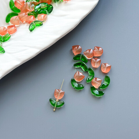 Бусины Тюльпан с листьями 9х9 мм/14х7 мм оранжевый