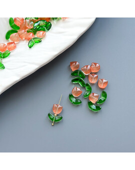 Бусины Тюльпан с листьями 9х9 мм/14х7 мм оранжевый, изображение 1