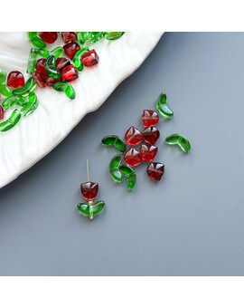 Бусины Тюльпан с листьями 9х9 мм/14х7 мм красный, изображение 1