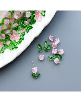 Бусины Тюльпан с листьями 9х9 мм/14х7 мм розовый, изображение 1