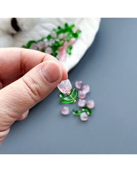 Бусины Тюльпан с листьями 9х9 мм/14х7 мм розовый, изображение 2