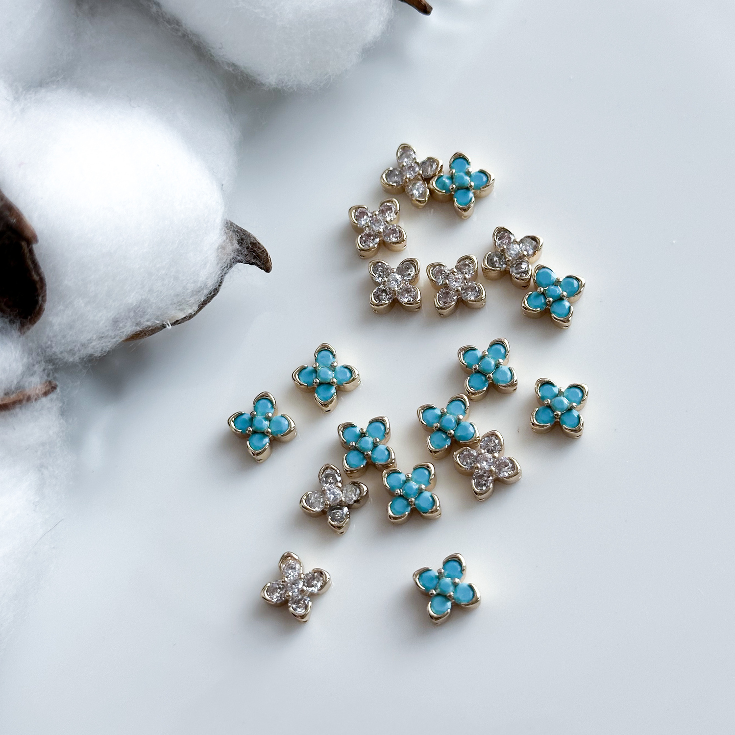 Разделительная бусина Цветок с цирконами 8 мм позолота 14К